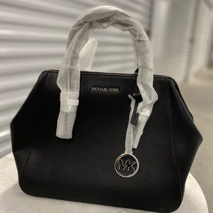 Michael Kors Bag Charlotte LG Satchel Leather Black 35T0SCFS3L